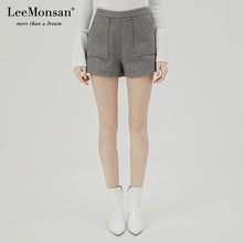 Leefaonsanif19冬季新式毛呢高腰短裤微喇休闲裤女 CW18009