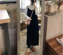 吊带连fb裙长裙开叉da0秋新式复古黑色中长式裙子抖音网红同式