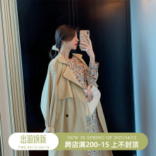 YUQfc卡其色风衣pw21年春季流行气质英伦风长式翻领宽松外套大衣