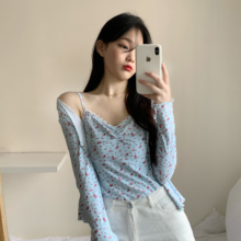 202fg夏季甜美减hb(小)开衫外套修身短式上衣长袖针织衫两件套女