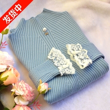 秋衣女fr头针织衫春zm半高领打底衫长袖蕾丝拼接毛衣女内搭