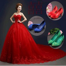 结婚鞋fs娘上轿鞋孕uk鞋高低跟绿鞋蓝鞋婚礼红鞋敬酒鞋礼服鞋