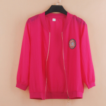 夏季新ft短式夹克衫jc外搭开衫大码女上衣棒球服七分袖防晒衣