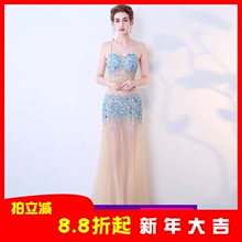 性感透fz装吊带露背nm钻钻饰演出服夜店会所车展长式晚礼服