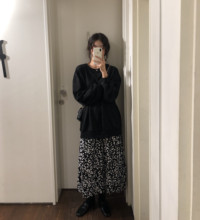 馨帮帮g3inboudmun自制 初春气质奶牛花色宽松中长式雪纺半身裙女