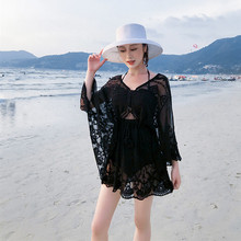 泳衣罩ga女可下水海en宽松蕾丝网纱温泉外套比基尼外搭防晒衫