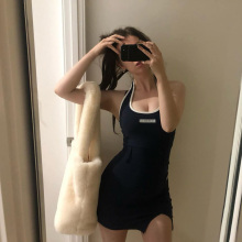 Sisgbuly新品gcgshop喪系字母印花连衣裙女 收腰拼色高腰潮