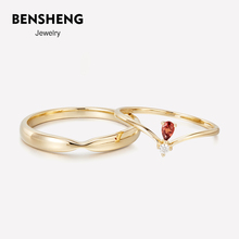 BENgjHENG本fc9K黄金石榴石结婚情侣式对戒指男女(小)众轻奢七夕