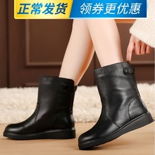 秋冬季gk鞋平跟女靴dq筒靴平底靴子加绒棉靴棉鞋大码皮靴4143