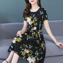 新式夏gk妈妈装连衣dq中长式女士过膝裙子中老年裙洋气百搭女