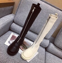 202gk秋冬欧美粗dq直筒靴前拉链平底长筒靴女骑士靴高筒马靴子