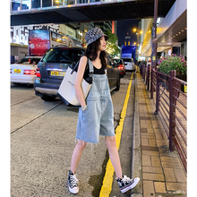 张贝贝glbell春sz20式网红韩款背带短裤女百搭直筒宽松牛仔裤ins