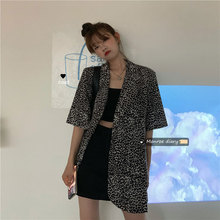 薄式豹gl上衣202sz夏季女短袖(小)西装外套宽松气质复古港味西服