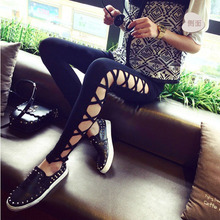 打底裤gs 夏薄式大mq破洞舞蹈裤子韩款破洞黑色(小)脚裤女 女裤
