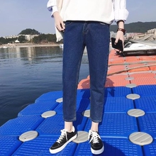 新品潮gu个性乞丐牛nv生带图案修身(小)脚补丁有洞裤子非主流