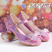 女童鞋gx台水晶鞋粉kf鞋春秋新式皮鞋银色模特走秀宝宝高跟鞋