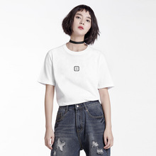 PROgyBldg ll计简约印花bf风短袖T恤女宽松白棉T恤情侣装夏装