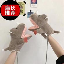 冬挂脖ha可爱男生好qd色冬天红色手套女大学f生时尚防寒挂绳