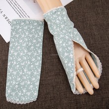 夏天防hf手套女勾指hj刺绣纯棉开骑车户外运动触屏冰袖套露指