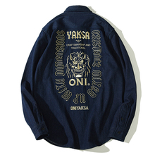 牛仔衬hj鬼丹宁日系fcdenim金线刺绣男装摇滚般若骷髅夜叉YAKSA
