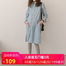 孕妇衬hk裙宽松韩款jx潮妈外出哺乳春秋装时尚新牛仔衬衫套装