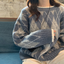 菱形女hk松秋冬季加sb2019新式套头慵懒风格纹打底衫