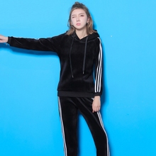 202hm清仓 秋冬lx厚宽松卫衣天鹅金丝绒休闲运动服两件套装女