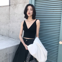 k家黑hm吊带背心内rp夏装V领打底(小)心机网红无袖外穿针织上衣