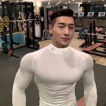 肌肉队hm紧身衣男长rpT恤运动兄弟高领篮球跑步训练速干衣服