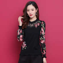 春秋新ho粉红玛丽风at边蕾丝拼接显瘦羊毛衫淑女打底针织衫