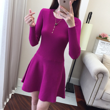 针织连ho裙女秋冬季aa0新式韩款修身中长式纯色百搭毛衣打底裙