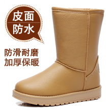 a11hs冬季皮面防xp雪地靴女式中筒保暖韩款学生加绒加厚短筒靴