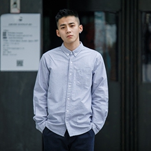 BDChu 日系复古an长袖衬衫男 纯色青年基础式口袋潮