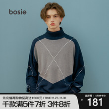 boshue复古毛衣an女潮牌长袖打底撞色套头高领宽松ins秋季1322