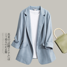 春夏新hu韩款天丝亚ou装外套女黑色七分袖修身显瘦西服女上衣