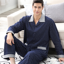 春秋季hu士睡衣纯棉ou衫中老年爸爸男式加厚加大码家居服冬季