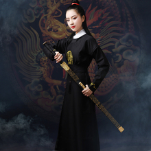 古装汉hu女中国风原an素学生侠女圆领长袍唐装英气
