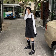 A7shuven女秋an20新式韩款学生宽松显瘦黑色少女连衣裙子