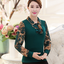 妈妈春hu40岁50an衫短式中老年女装打底衫长袖T恤雪纺针织衫
