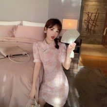 刺绣民hu风改良旗袍an女2020夏季新式气质收腰显瘦不规则裙子