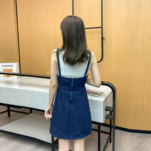 法式(小)hu背带裙V领an瘦短式牛仔裙子2020年新式夏天女
