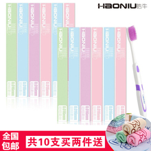 HAOhuIU皓牛碳ng刷头(小)头竹炭情侣软毛牙刷家用10支特惠礼盒装