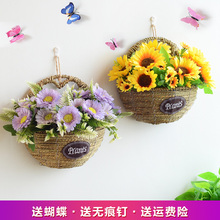 挂篮花hu装饰吊篮挂ua壁挂花篮编织篮子墙上藤编花盆插花花篮