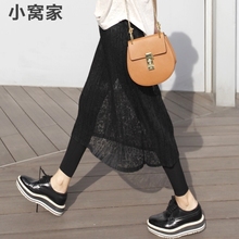 春夏季hy式韩款蕾丝wl假两件打底裤裙裤女外穿修身显瘦长裤