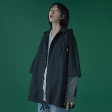 衬衣女hy019新式wl秋女外穿假两件长袖黑色宽松bf复古港味衬衫