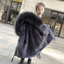 宝宝派ix服中长式冬ra女童连帽仿皮草外套宝宝加厚可拆卸棉衣