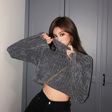 Sisj3uly新品3t风又潮又帅的慵懒风高领长袖毛衣女 百搭短外套