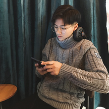 ONEjbAX日系秋aw高领加厚港风毛衣男潮流韩款外套麻花针织衫男