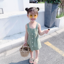 女童夏ji连衣裙20wu式格子吊带裙中(小)童宝宝夏季洋气裙子
