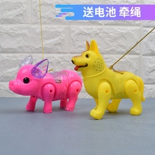 电动玩jx猪会走路可ua(小)猪音乐发光会跑溜猪遛狗拉线牵绳(小)狗